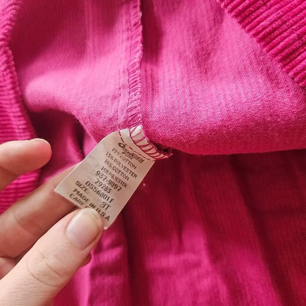 Vintage Oshkosh Floral Corduroy Pink Dress Size 3T